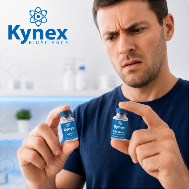 A man looking confused about reconstituting his peptides