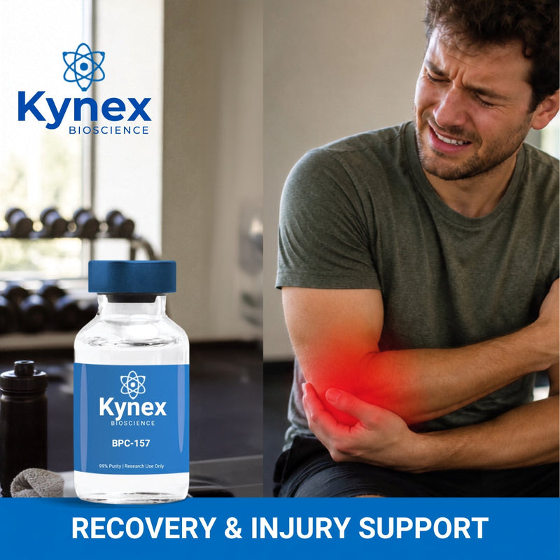 Peptides vials of BPC-157, TB-500, GHK-cu for injury repair, recovery, skin health, hair health and recovery by Kynex Bioscience South Africa