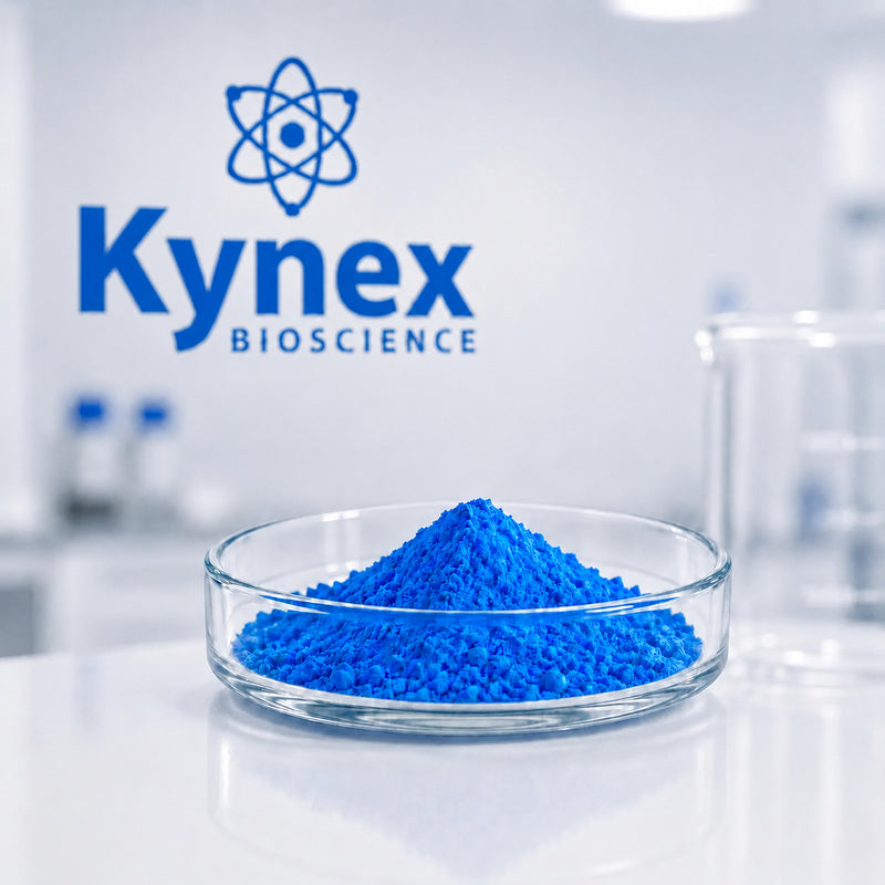 Blue copper tripeptide-1 GHK-Cu powder in a vial sold by Kynex Bioscience South Africa