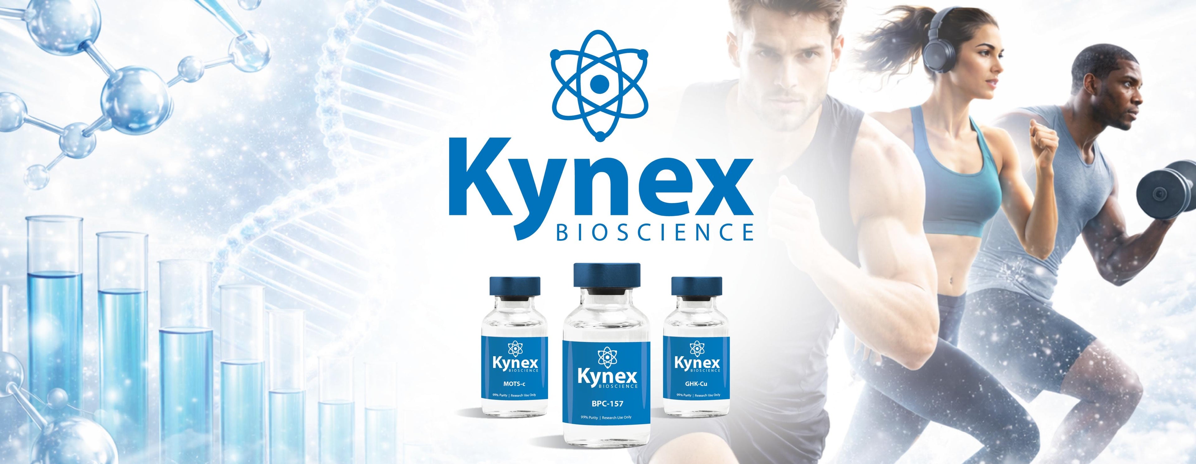 Kynex Bioscience branding with peptide vials for sale in South Africa and people exercising